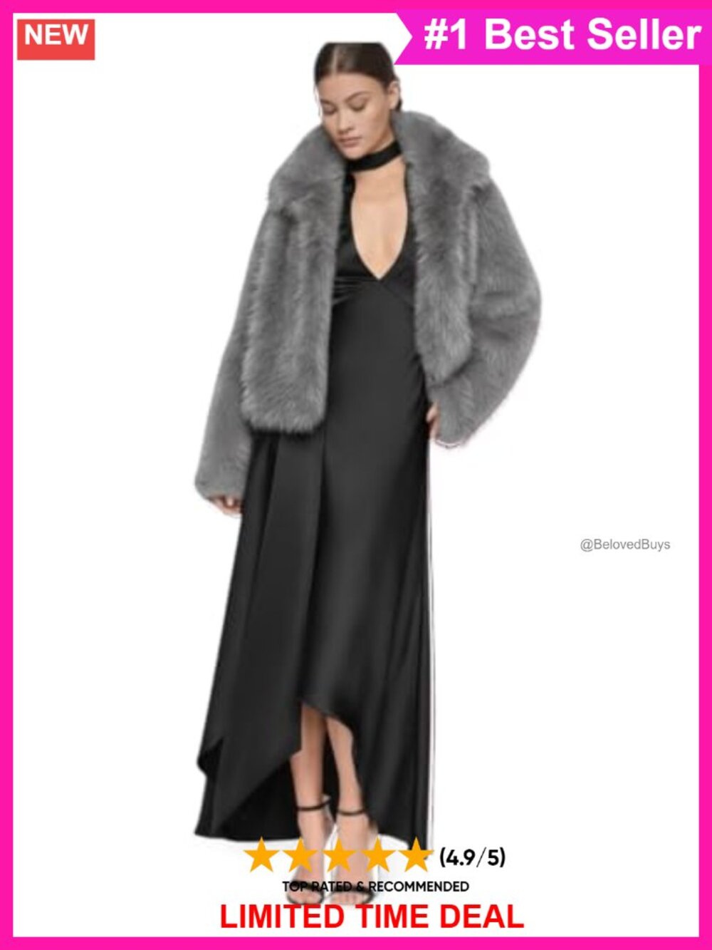 Short Faux Fur Jacket Hook and Eye Closure Long Sleeve Notch Collar